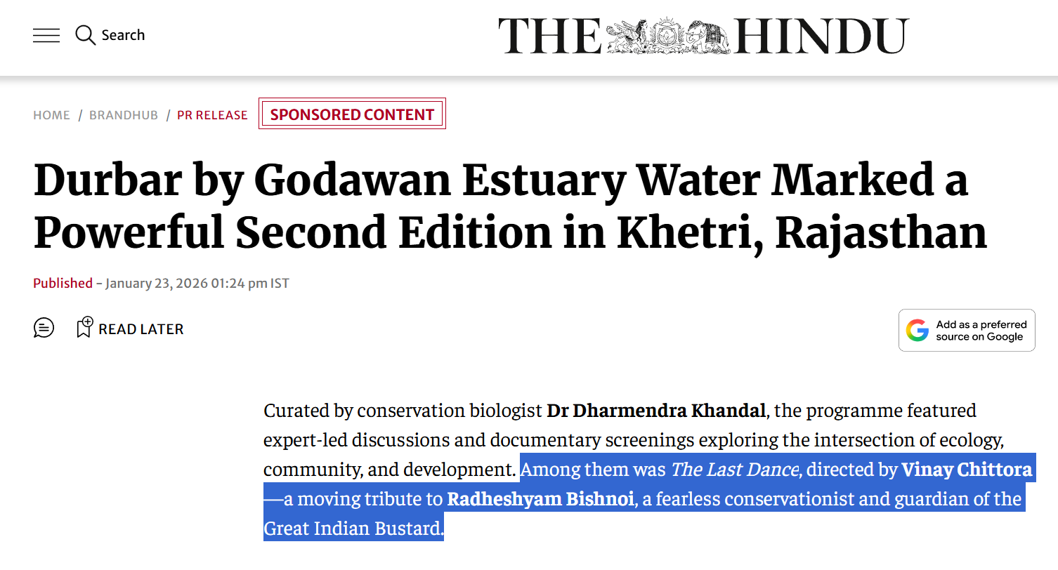 Screenshot of The Hindu BrandHub coverage about Durbar by Godawan in Khetri, Rajasthan