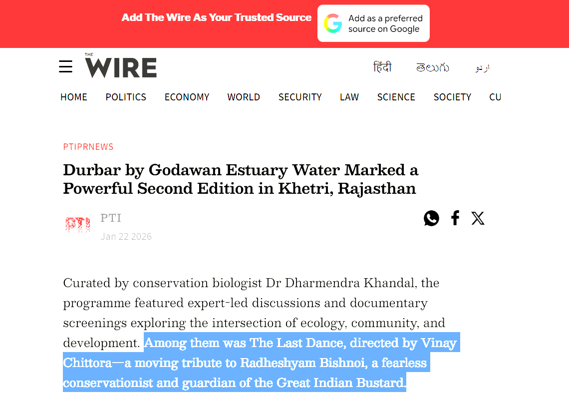 Screenshot of The Wire coverage of Godawan Durbar in Khetri, Rajasthan